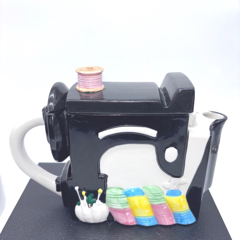 Wang's International‎ Black Sewing Pin Cushion Machine Novelty Ceramic Teapot